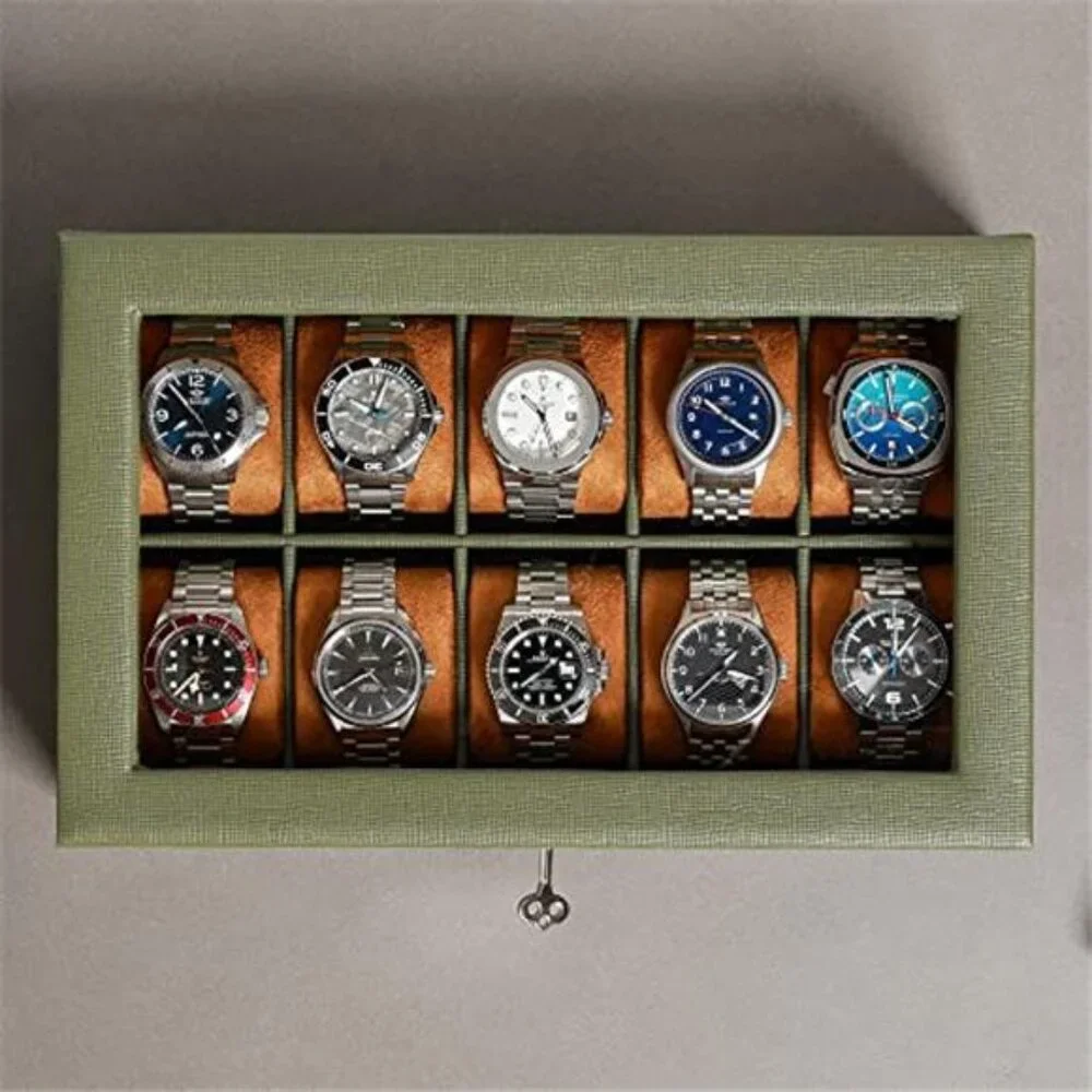 10 Slot Leather Watch Box Luxury Case Display Jewelry Organizer